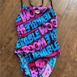 Arena Women's Graphic One Piece Swimsuit - Pink and Blue